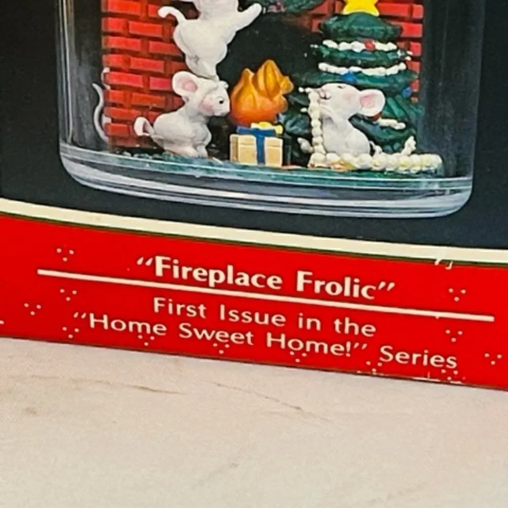 1990 1991 Enesco Mouse Mice Fireplace Frolic Christmas Ornament Home Sweet Home